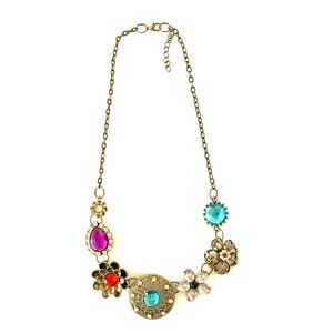 Gold Tone Multi Colored Crystal Statement Necklace